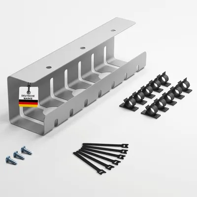 Produktbild von Albatros Kabelkanal Schreibtisch Silber Komplettset A - Kabelmanagement Schreibtisch für Ordnung und Produktivität, Organizer für Kabelführung - Kabelschacht Kabelwanne für Kabelorganisation