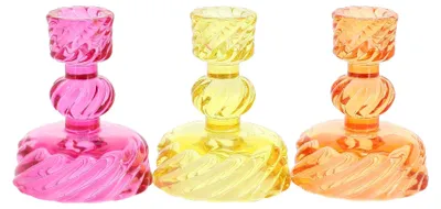 Image de Lot de 3 bougeoirs en verre rose, jaune et orange - 10 cm -