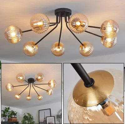Produktbild von Isorella Deckenlampe aus Metall/Riffelglas in Schwarz/Gold/Bernstein