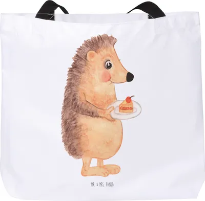 Produktbild von Mr. & Mrs. Panda Tote Bag Igel Kuchenstück - Weiß - Geschenk, Einladung Party, Laptoptasche, Strandtasche, Stoffbeutel, Tasche, Lustige Sprüche, Kuchen, Geburtstagskuchen