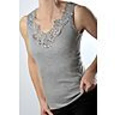Produktbild von Toker Collection® Achselhemd Damen Unterhemd mit extra breiter Spitze, 52/54, Grau