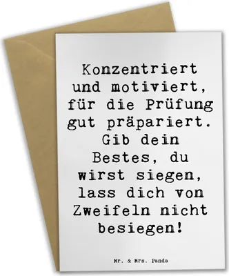 Produktbild von Mr. & Mrs. Panda Klappkarte Spruch Prüfungen bestehen - Weiß - Geschenk, Lebenshilfe, Selbstvertrauen, Durchhalten, einladungskarten, Vertrauem, Trost, Grußkarten, Erfolg