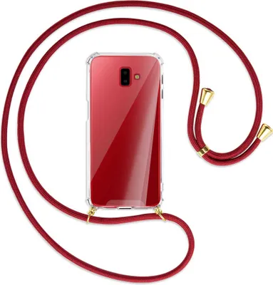 Produktbild von Handykette Backcover-Schutzhülle mit Band (Metall goldfarben) für Samsung Galaxy J6 Plus - dunkelrot