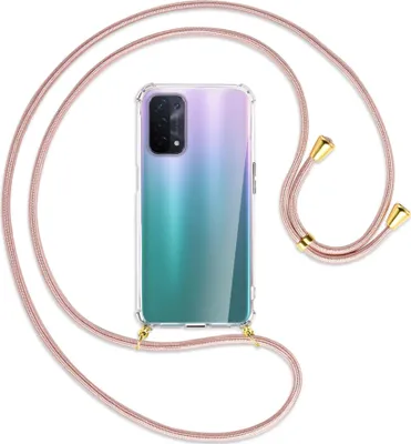Produktbild von Handykette Backcover-Schutzhülle mit Band (Metall goldfarben) für Oppo A54 5G / A74 5G (CPH2197) - roségold