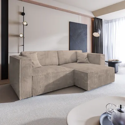 Produktbild von Masseno Ecksofa NERIO P mit Schlaffunktion L-Form, Sofa mit Bettkasten, Wohnzimmersofa, Couch, Soffa, Bettsofa, Couchgarnitur- Beige, POSO 02