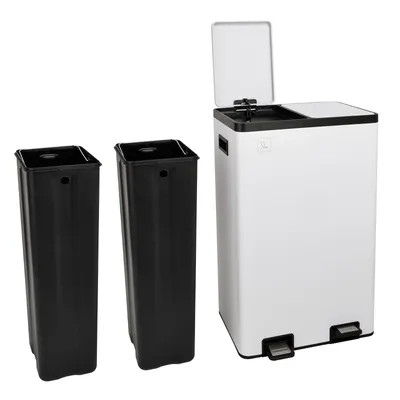 Image de SVITA TMH2X30 Poubelle 60L Système de tri sélectif 2 compartiments 2x30L Couvercle Softclose Pédale cachable Seau intérieur plastique blanc