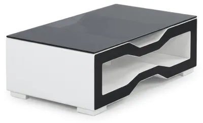 Obrázek produktu pro Moderní konferenční stolek, černý a bílý, s lesklým povrchem, elegantní design, ideální do obývacího pokoje