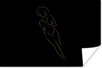 Produktbild von MuchoWow® Poster Frau - Gold - Schwarz - Strichzeichnung 90x60 cm - Schlafzimmer