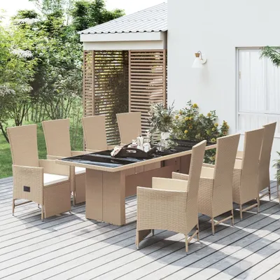 Produktbild von CLORIS 9-tlg. Garten-Essgruppe mit Kissen Beige Poly Rattan, 129,2 kg
