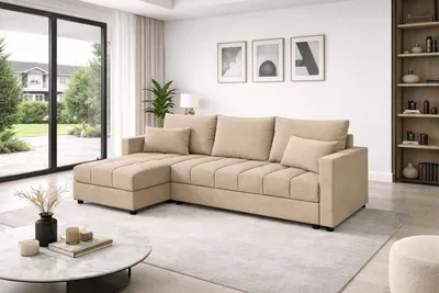 Produktbild von Aurelia L Wohnlandschaft Couchgarnitur Ecksofa in L-Form mit Schlaffunktion, Bettkasten und Kissen