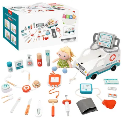 Immagine prodotto di Set di salvataggio Leantoys per piccoli soccorritori - Accessori in legno - 22 pezzi