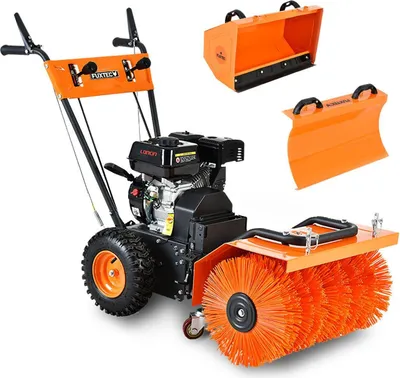 Zdjęcie produktu dla FUXTEC spalinowa zamiatarka FX-KM196, z miotla, plugiem i pojemnikiem
