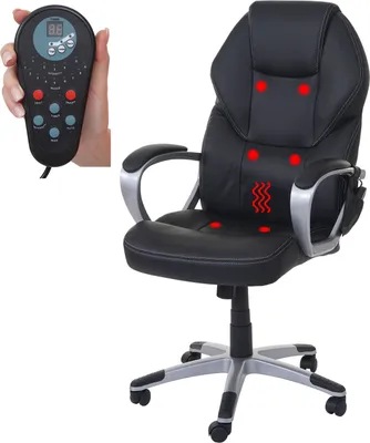 Produktbild von Massage-Bürostuhl HWC-A69, Drehstuhl Chefsessel, Heizfunktion Massagefunktion Kunstleder  schwarz