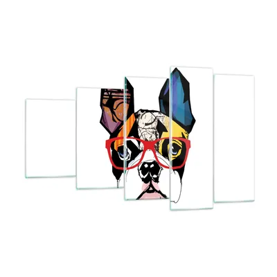Produktbild von Bilder auf glas - Hund Brille Bunt Bulldogge - 100x60cm - Glasbilder - Wandbilder - Kunstdruck - zum Aufhängen bereit - Wanddekoration aus Glas - Glas Bilder - Wandbild auf Glas - GEG100x60-3206