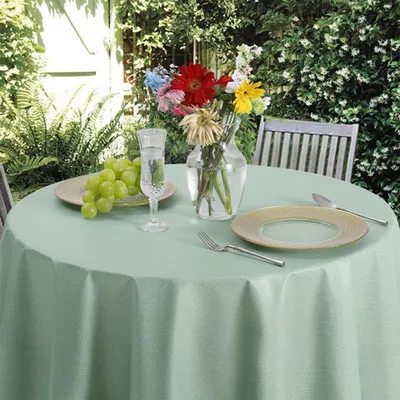 Productafbeelding van Ronde tafelkleed, 120 cm, linnenlook, weerbestendig, lichtgroen