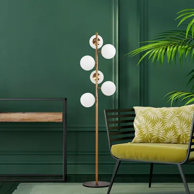 Produktbild von Opviq, Vintage Stehlampe mit Metallkörper, 35 x 22 x 163 cm | Glasabdeckung, 6 x E14 Fassung, max. 40 W | Elegantes Design für moderne Hotels und Wohnräume, IP20.