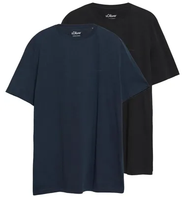Produktbild von s.Oliver Herren T-Shirt mit Logo-Print navy schwarz weiß | 2 Stück