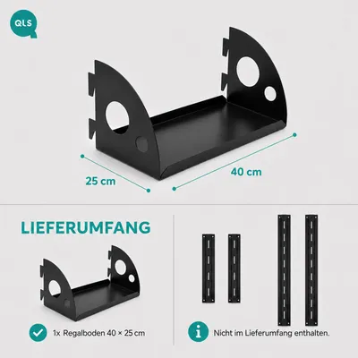 Produktbild von QLS Regalboden 40 x 25 cm aus Stahl für modulares Regalsystem Schwarz 11493, KI-generiertes Bild