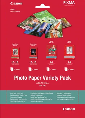 Zdjęcie produktu dla Canon 0775B079 Canon VP-101 Photo Paper Variety Pack A 4 u. 10x15 cm 4x5 Blatt