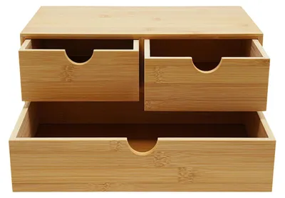 Image de Organiseur de bureau en bambou - Meuble à tiroirs - 3 tiroirs (2 en haut, 1 en bas) - 33 × 19 × 20 cm - Pour le bureau ou la maison - Couleur naturelle