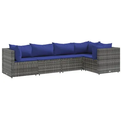 Produktbild von 5-tlg. Garten-Lounge-Set mit Kissen Grau Poly Rattan