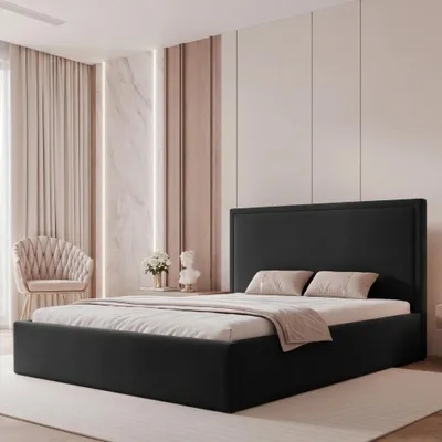 Productafbeelding van Boxspringbed TIRANO 180x200, zwart, fluweelvelours, met opbergruimte en lattenbodem