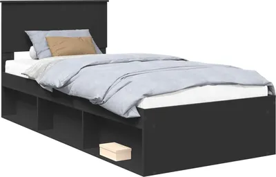 Image de vidaXL Cadre de lit noir 90 x 190 cm Pin massif