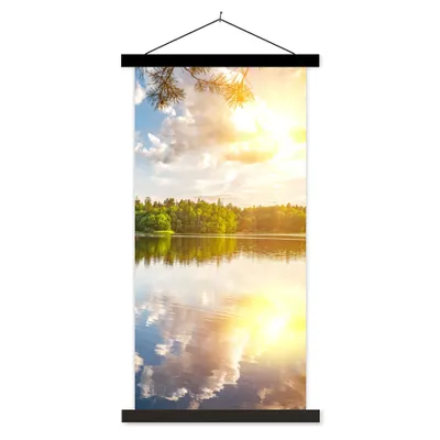 Produktbild von MuchoWow® Textilposter Bäume - Wasser - Sonne 60x120 cm mit schwarzem Rahmen - Magnete