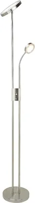 A floor lamp with two lights, one larger and one smaller, on a white background.