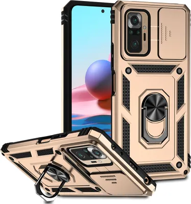 Image de Étui pour Xiaomi Redmi Note 10 Pro/10 Pro Max étui double couche avec couvercle coulissant pour appareil photo et anneau de support Or