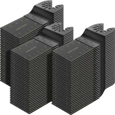 Immagine prodotto di Set di lame per seghetti multifunzione da 100 pezzi, realizzate in HCS, con sistema di fissaggio rapido, adatte per utensili oscillanti
