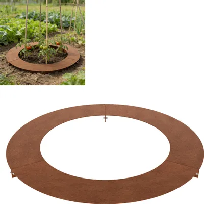 Image de LZQ Bordure de pelouse ronde en métal, rouille – Cercle d'arbre Ø 60 cm à l'intérieur / 90 cm à l'extérieur, bordure de tonte pour robot tondeuse, protection d'arbre et cercle de plantation, bordure stable pour jardin et parterre