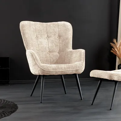 Produktbild von riess-ambiente Design Sessel SCANDINAVIA champagner Chenillestoff schwarz Metall mit Armlehne Lesesessel Relaxsessel
