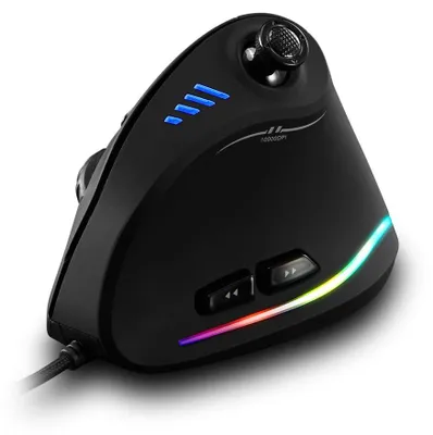 Produktbild von zelotes Vertikale Ergonomische Maus mit Joystick - 10.000 DPI,11 Programmierbare Tasten, USB Optische Gaming Maus mit Kabel für Gaming, Business, PC, Laptop, Mac,Schwarz