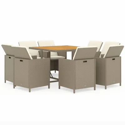Produktbild von vidaXL 9-tlg. Garten-Essgruppe mit Kissen Poly Rattan Beige