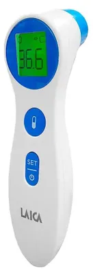 Produktbild von Laica TH1000, Fernabtastthermometer, Blau, Weiß, Stirn, Tasten, °C, °F, Körpertemperatur, Oberflächentemperatur