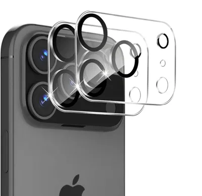 A close-up shot of a smartphone camera lens protector being placed over the camera lenses of a smartphone.