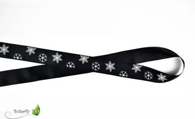 Produktbild von Satinband 25mm, weiße Schneeflocken, 20 Meter, Farbauswahl:schwarz 030