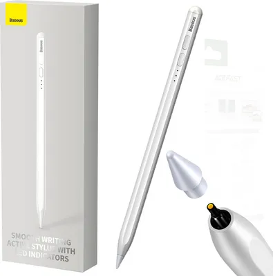 Produktbild von Baseus Smooth Writing Active Stylus Eingabestift mit LED-Anzeige für iPad weiß + USB-C Stromkabel 3A 0,3m und austauschbarer Spitze Active (SXBC000202)