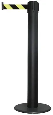 Produktbild von Gurt-Absperrpfosten GLA 85 schwarz, Stahl, 1000 mm Höhe, Gurt 9 m gelb/schwarz