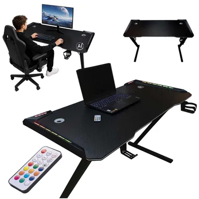 Image de Bureau de jeu LED avec éclairage RGB, supports pour ordinateur, idéal pour les joueurs, dimensions 120x60 cm