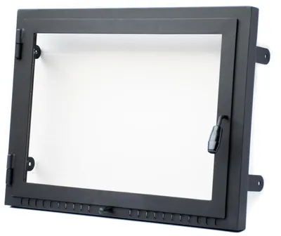 Obrázok produktu pre Dvierka na pizzu 75x48 cm s teplu odolným sklom, oceľová dvierka bez príruby a s ľavým pántom, vhodná pre krbové či pizza pece v rozmere 750×480 mm.