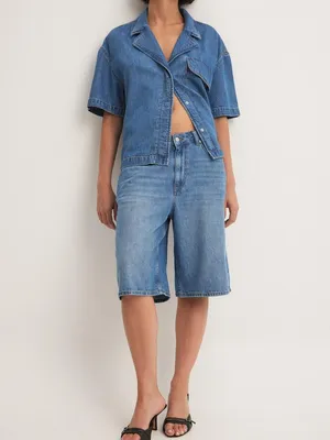 Produktbild von NA-KD Denim-Shorts für Frauen mit Leinen, XS