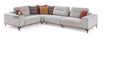 Zdjęcie produktu dla Biała sofa narożna Nowoczesna sofa w kształcie litery L Salon Sofy tapicerowane Drewniana rama