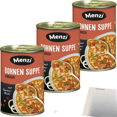 Produktbild von Menzi Serbische Bohnensuppe 3er Pack (3x400ml Dose) + usy Block