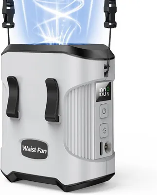 Produktbild von Tragbarer Clip-Ventilator Gürtelventilator, USB wiederaufladbar, 3-stufig, 24h Laufzeit, Hands-free Mini-Lüfter für Outdoor, Baustelle, Camping
