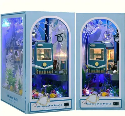 Zdjęcie produktu dla Habarri | DIY Book Nook - Blue Ocean - Puzzle 3D - Zestaw miniaturowego domu z meblami i oświetleniem LED - Zestaw Book Nook