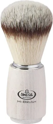 Immagine prodotto di Pennello da barba Omega Hi-Brush in pelo sintetico con effetto pelo di tasso, manico in legno di frassino, 11,5 cm