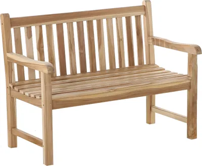 Produktbild von Gartenbank Java aus Teak-Holz mit Arm- und Rückenlehne | Massive Holzbank mit 120 cm Breite | stabil und witterungsbeständig | natürliche Optik