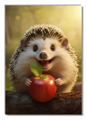 Produktbild von Wallario Poster - Lächelnder Igel mit Apfel, Kunstdruck Größe: 70 x 100 cm